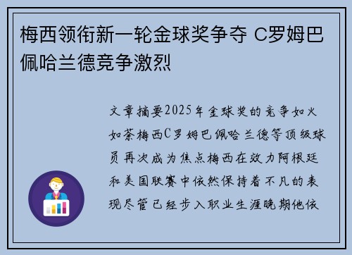 梅西领衔新一轮金球奖争夺 C罗姆巴佩哈兰德竞争激烈
