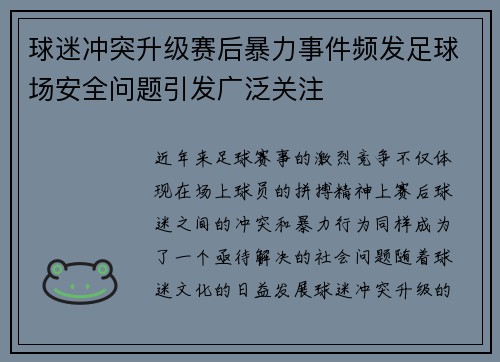 球迷冲突升级赛后暴力事件频发足球场安全问题引发广泛关注